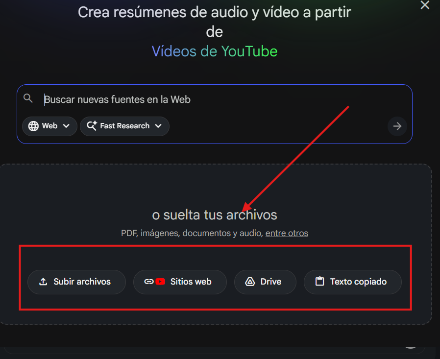 Com usar NotebookLM: Guia completa 2026 per a dominar la IA de Google 4 subir archivos notebooklm